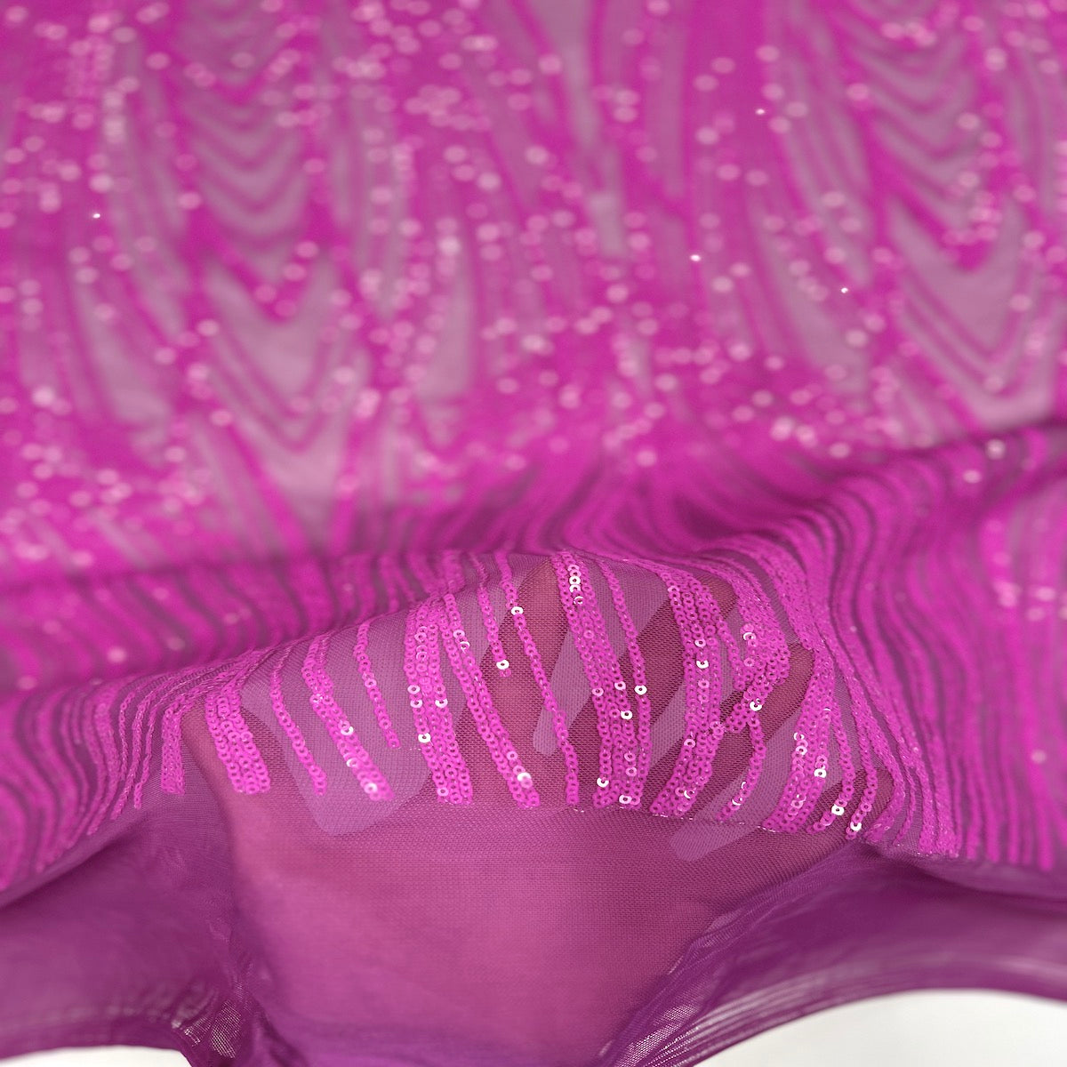 Selena Wave Stretch Sequins Fabric - Nylon Spandex Mesh Fabric, Wave Sequin Design, 60" Width, 52" Sequins Width (1 Yard)