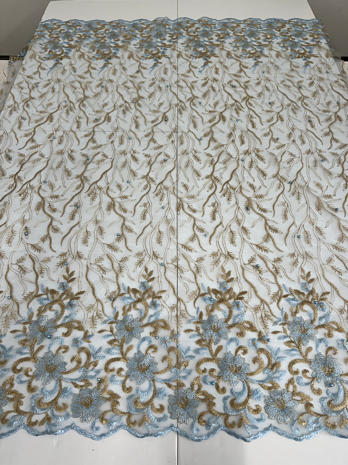 Embroidered Glitter Floral Scalloped Lace