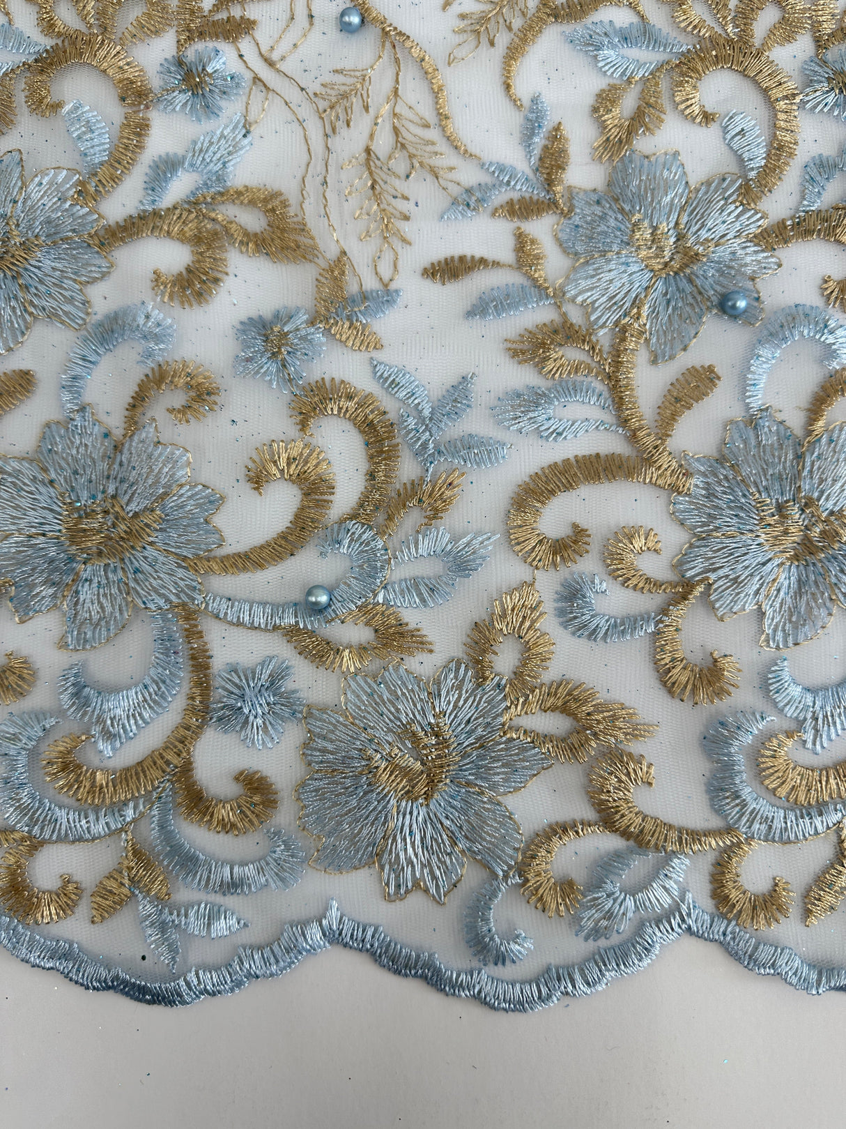 Embroidered Glitter Floral Scalloped Lace