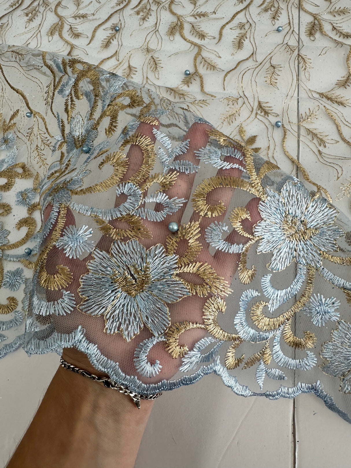 Embroidered Glitter Floral Scalloped Lace