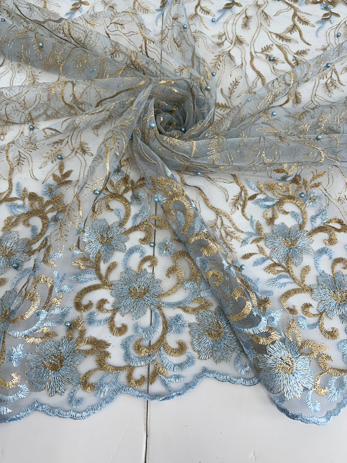 Embroidered Glitter Floral Scalloped Lace