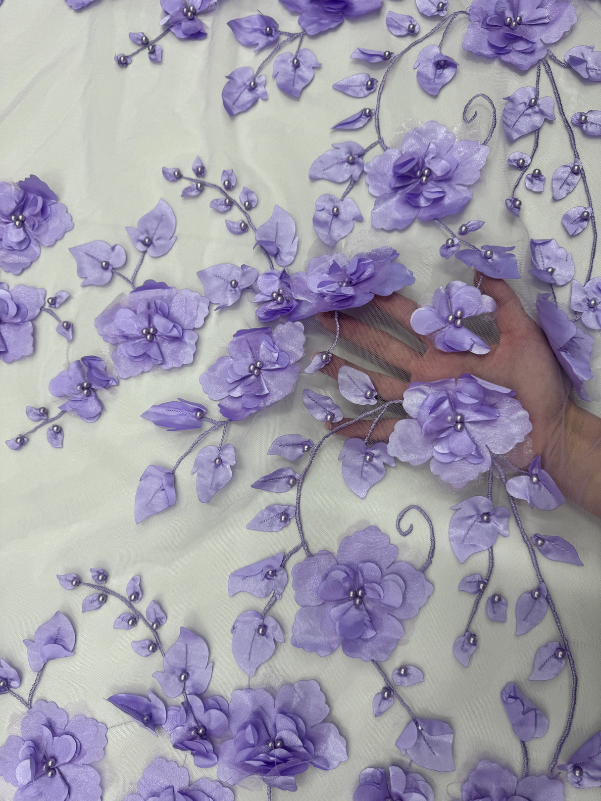 Lavender 3D Flower Beaded Lace Mesh