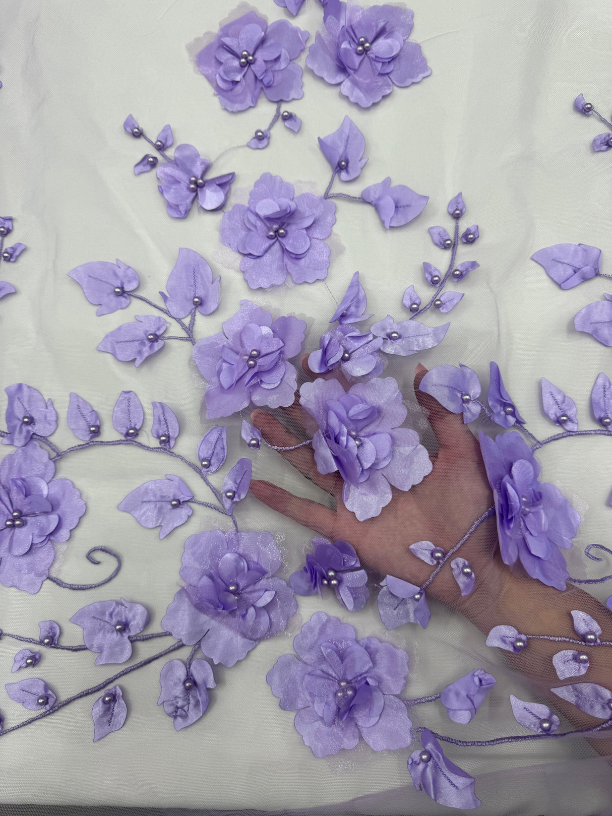 Lavender 3D Flower Beaded Lace Mesh
