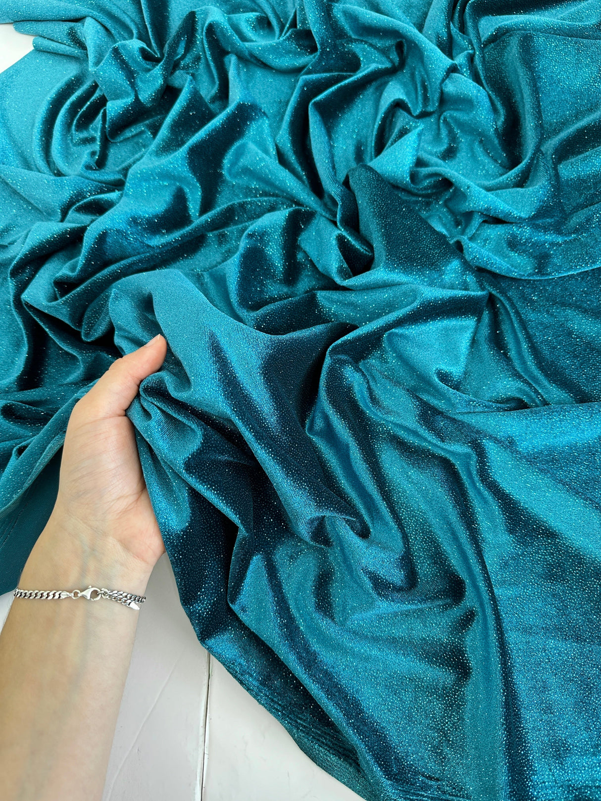 Shimmery Stretch Velvet Teal Blue
