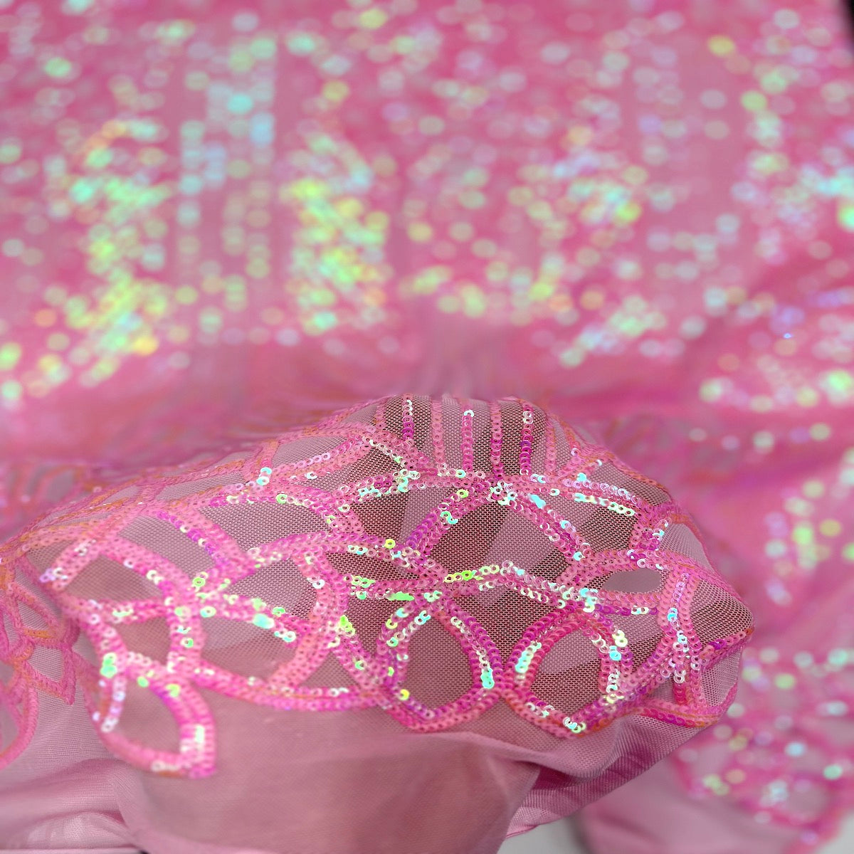 Stretch Sequins Fabric with Mesh Backing