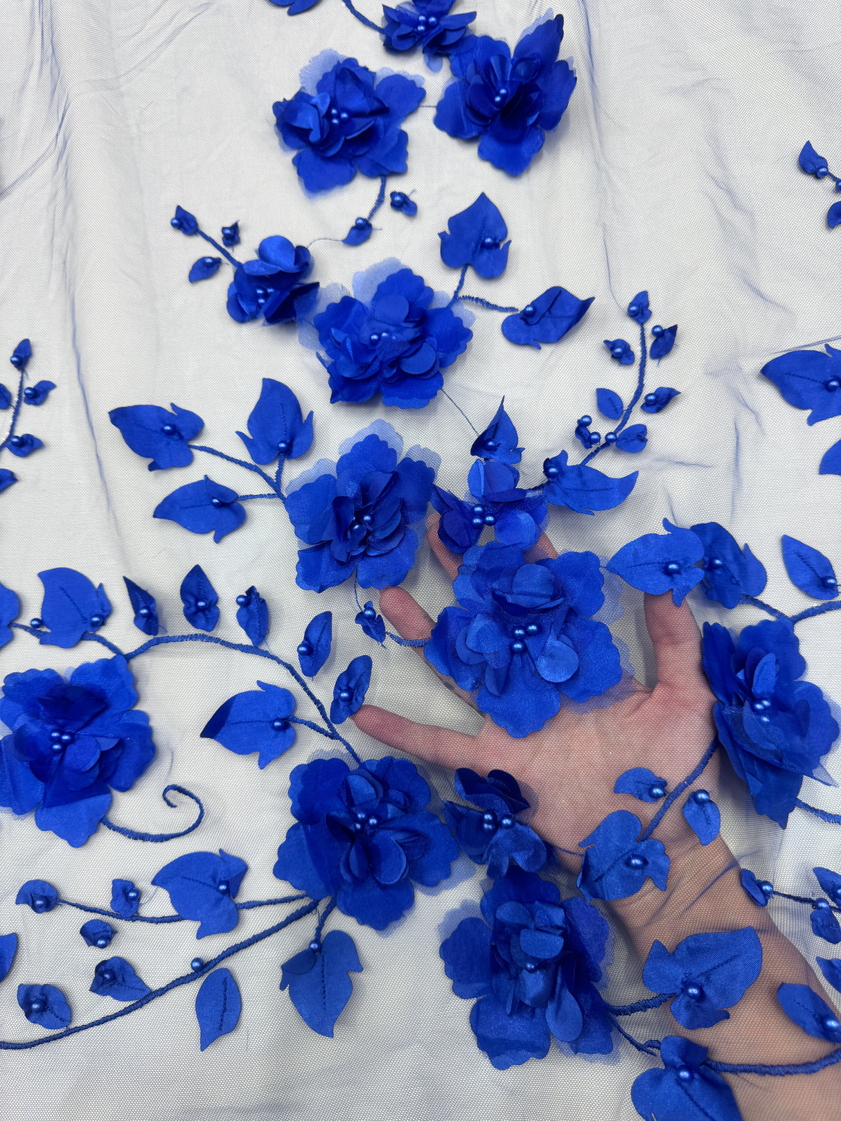 Beaded Lace Mesh Royal Blue 3D Flower