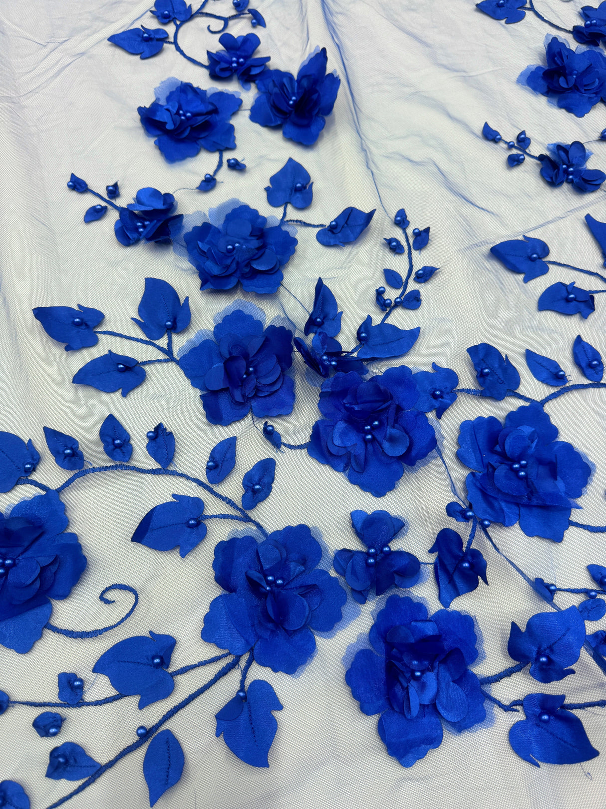 Beaded Lace Mesh Royal Blue 3D Flower