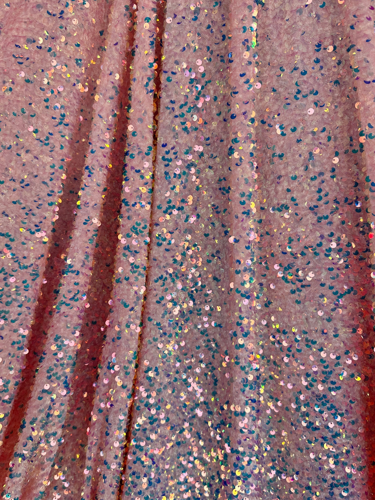 Iridescent Peach Sequin on Velvet