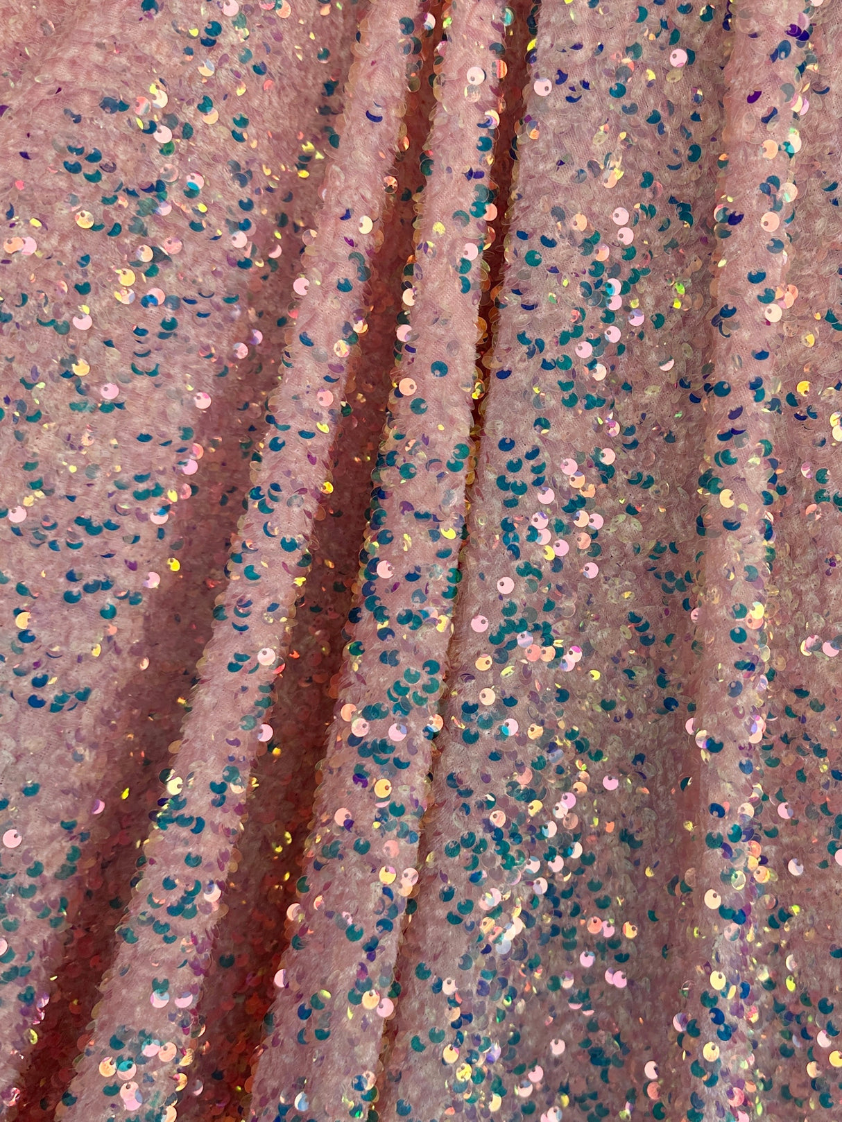 Iridescent Peach Sequin on Velvet