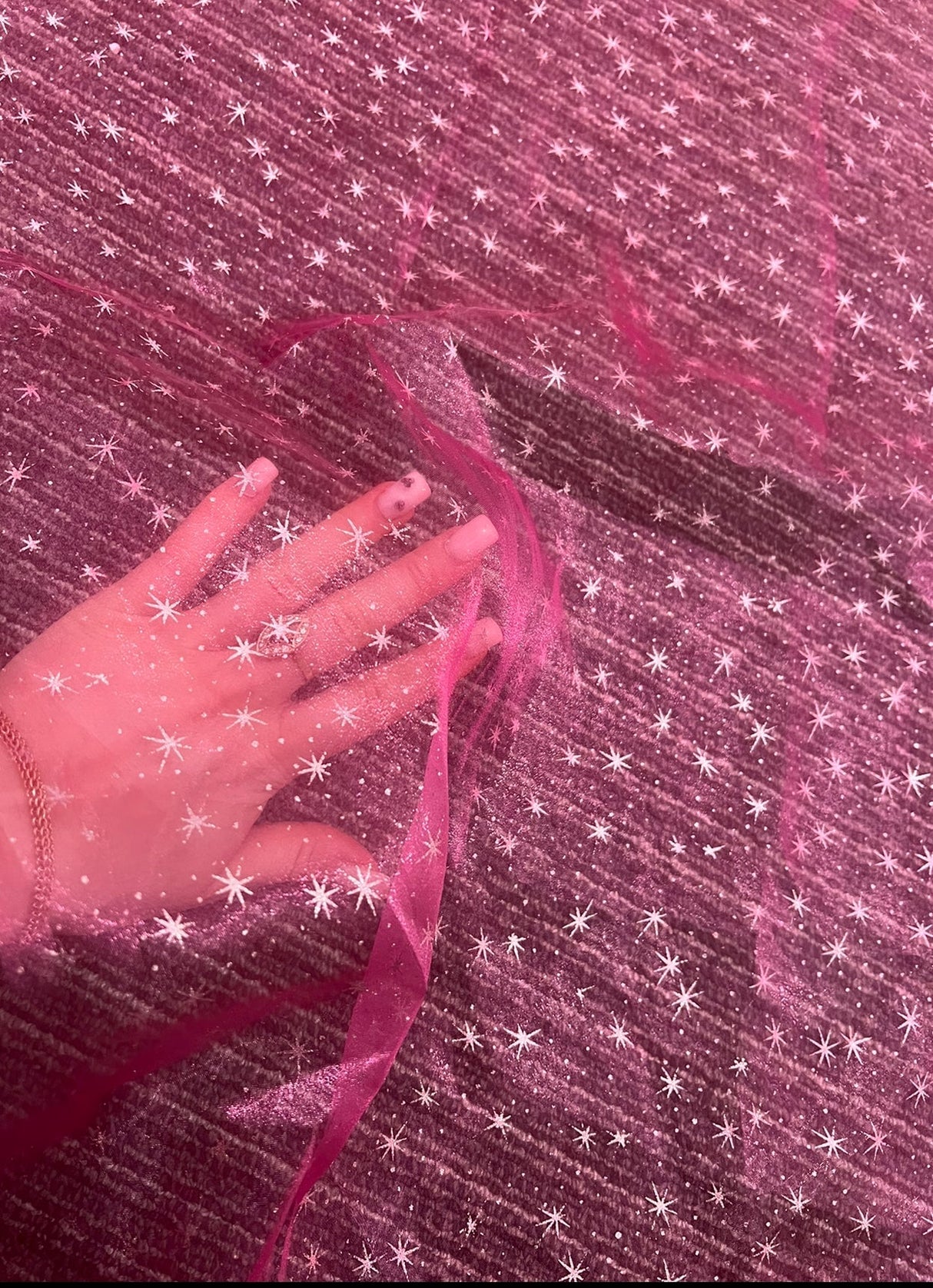Sheer Shooting Star Organza Hot Pink