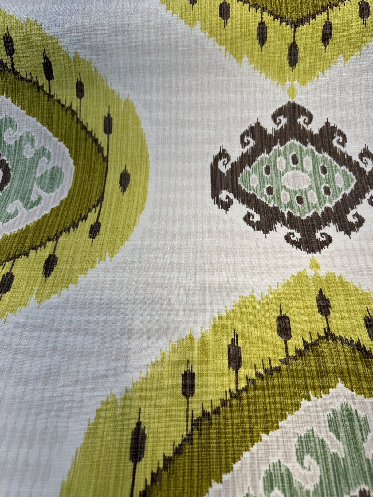 Lime Green Ikat-Inspired Cotton Fabric - Tribal Design, 56" Width (By The Yard)