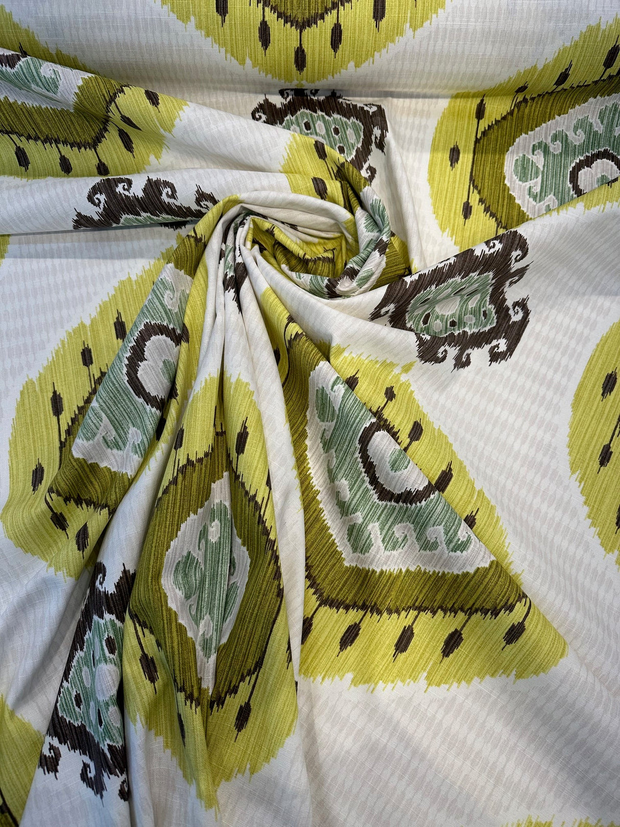 Lime Green Ikat-Inspired Cotton Fabric - Tribal Design, 56" Width (By The Yard)