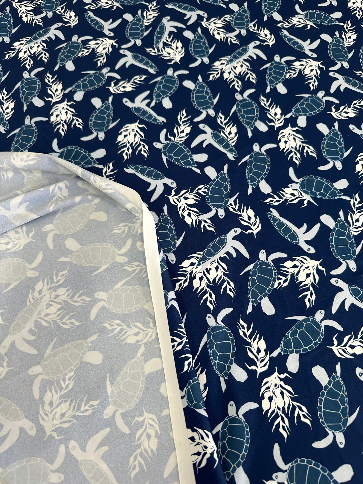 Printed Nylon Spandex Navy Turtle