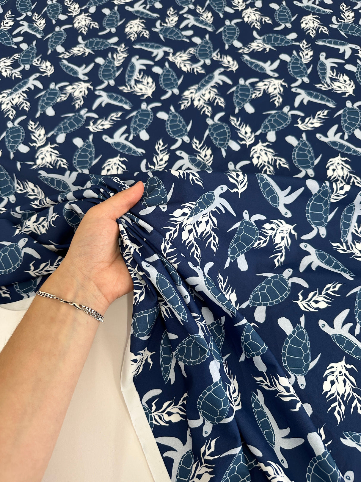 Printed Nylon Spandex Navy Turtle