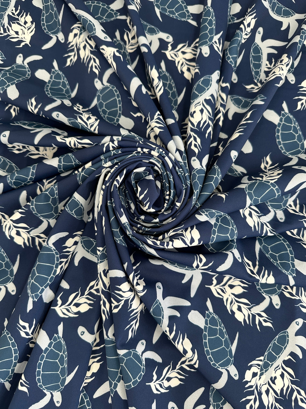 Printed Nylon Spandex Navy Turtle