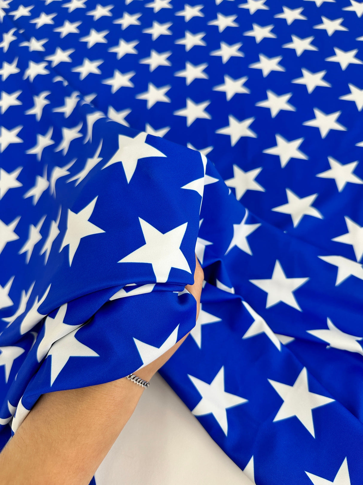 Printed Nylon Spandex Royal Blue Star Print