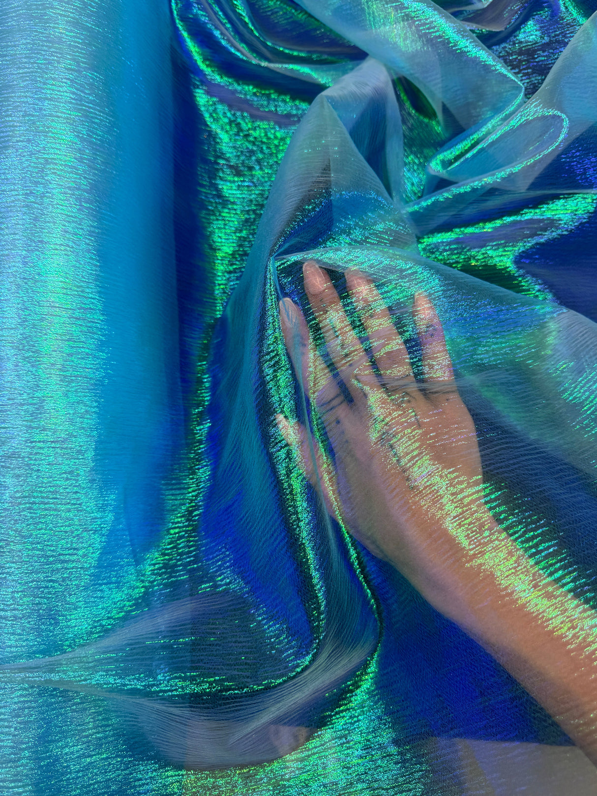 Iridescent Crushed Organza Turquoise