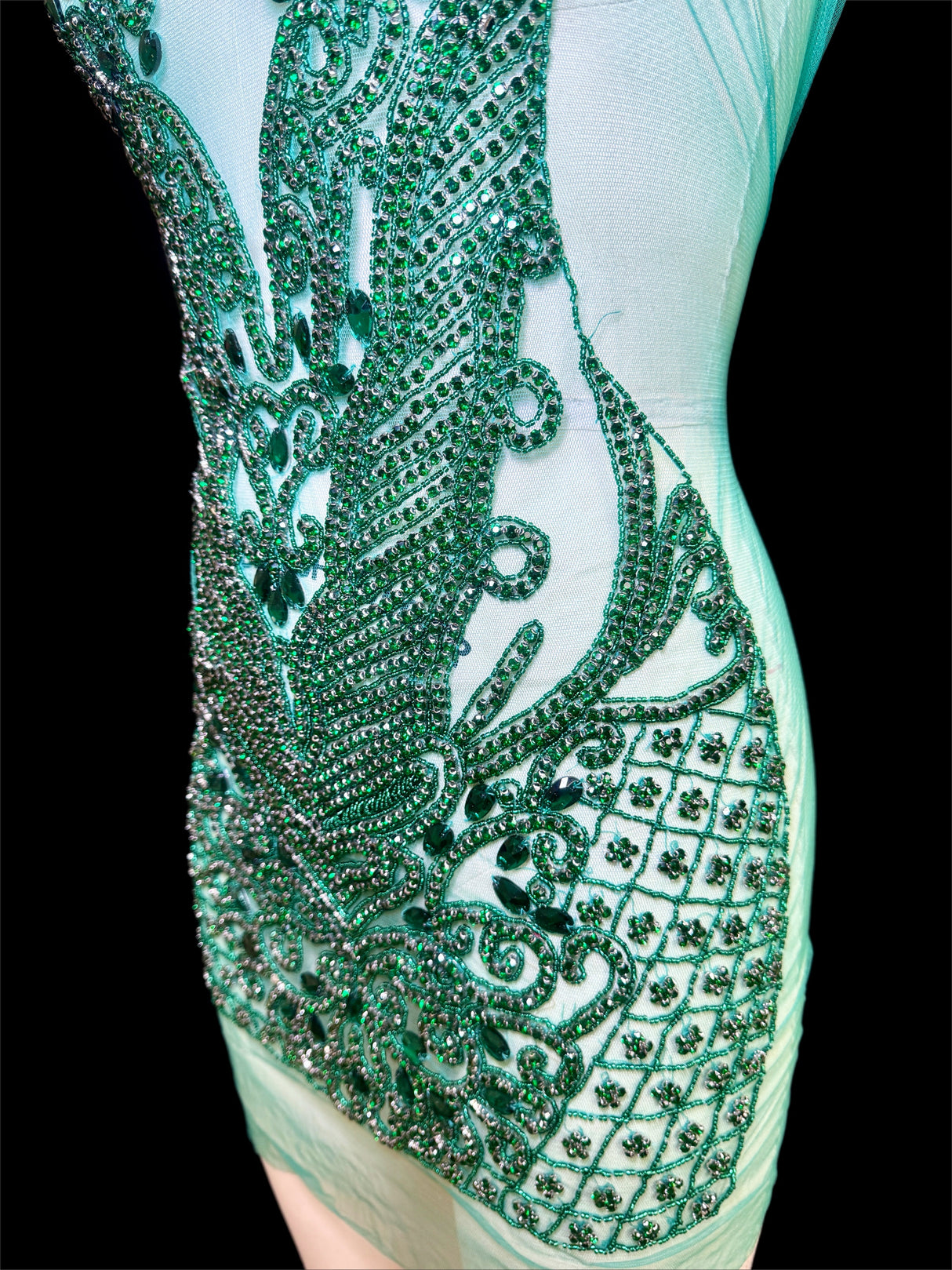 Emerald Green Rhinestone Bodice Applique