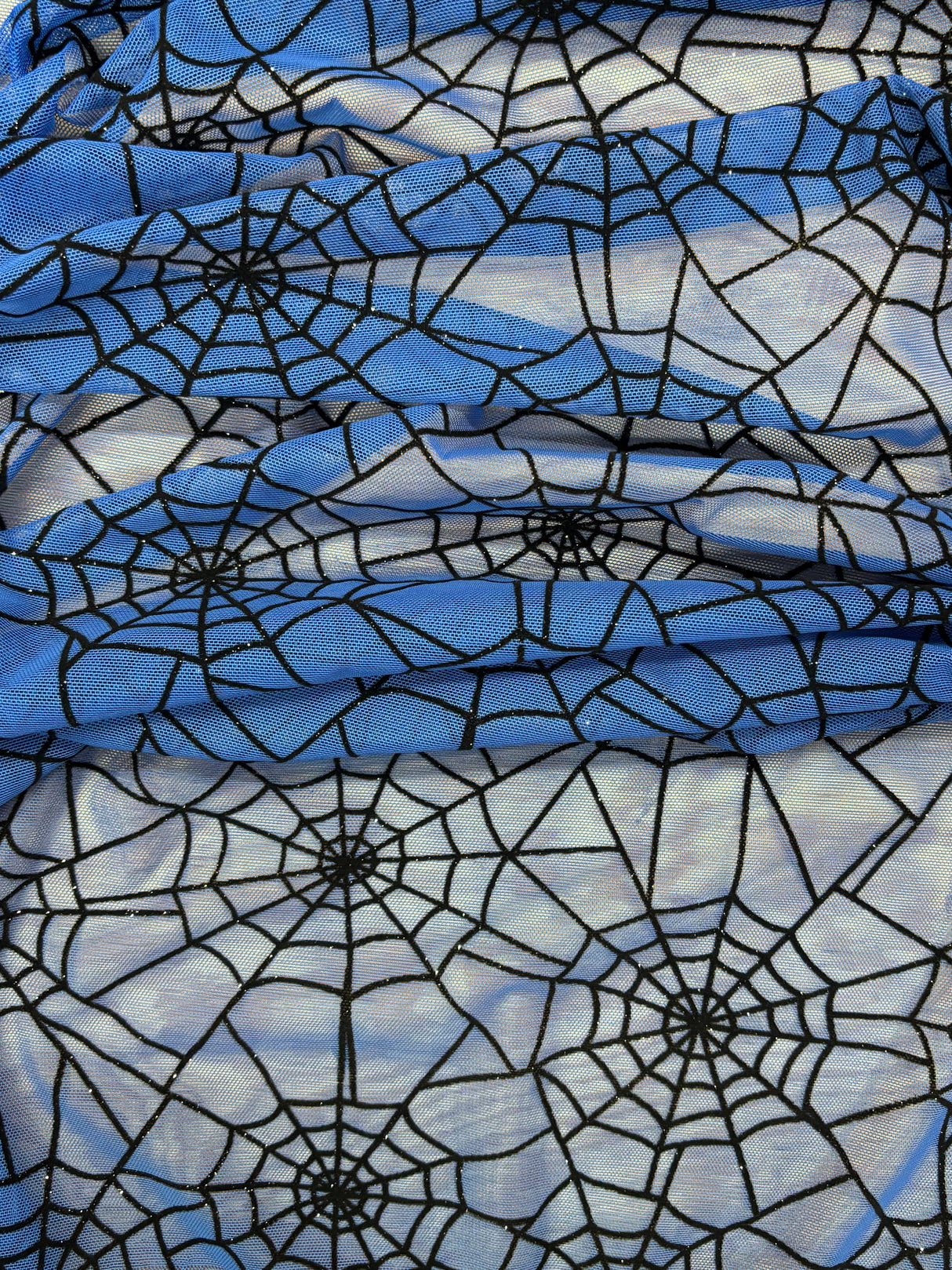Blue Spider Print Mesh Fabric - Blue Spider Print, 1 Yard