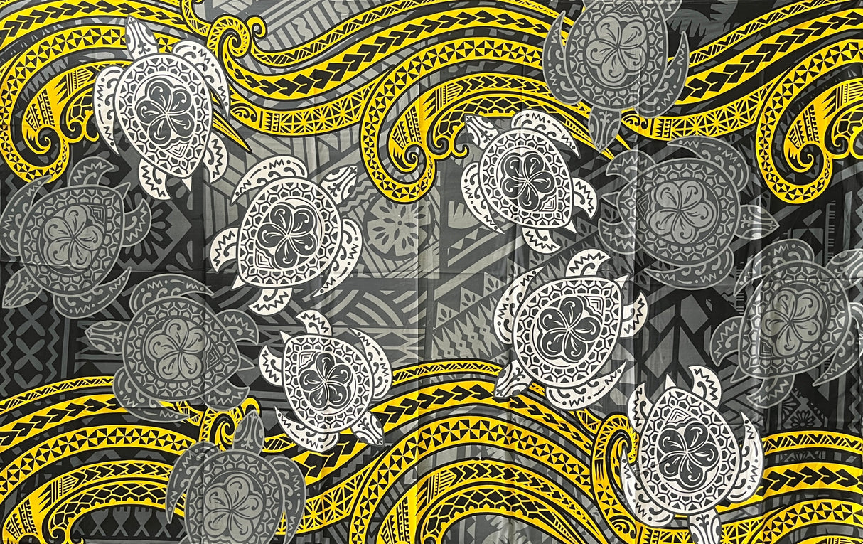 Turtles Traditional Tattoo Polyester Fabric - Floating Turtles, Hibiscus Print, 72" L x 45" W (1 Piece)