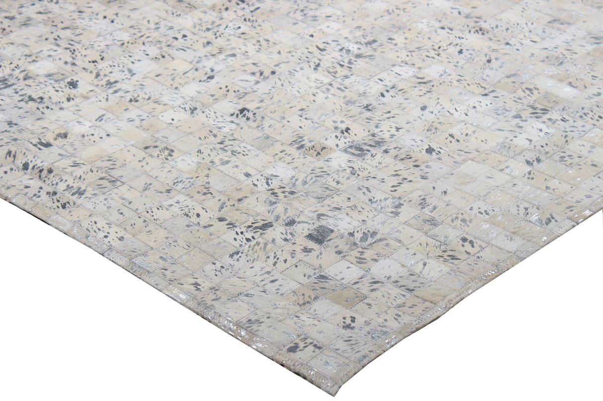 Natural Cowhide Leather Patchwork Tile Area Rug - 100 Percent Real Cowhide Fabric, Patchwork, Natural Multi Color, Handmade, Area Rug (1 Unit)
