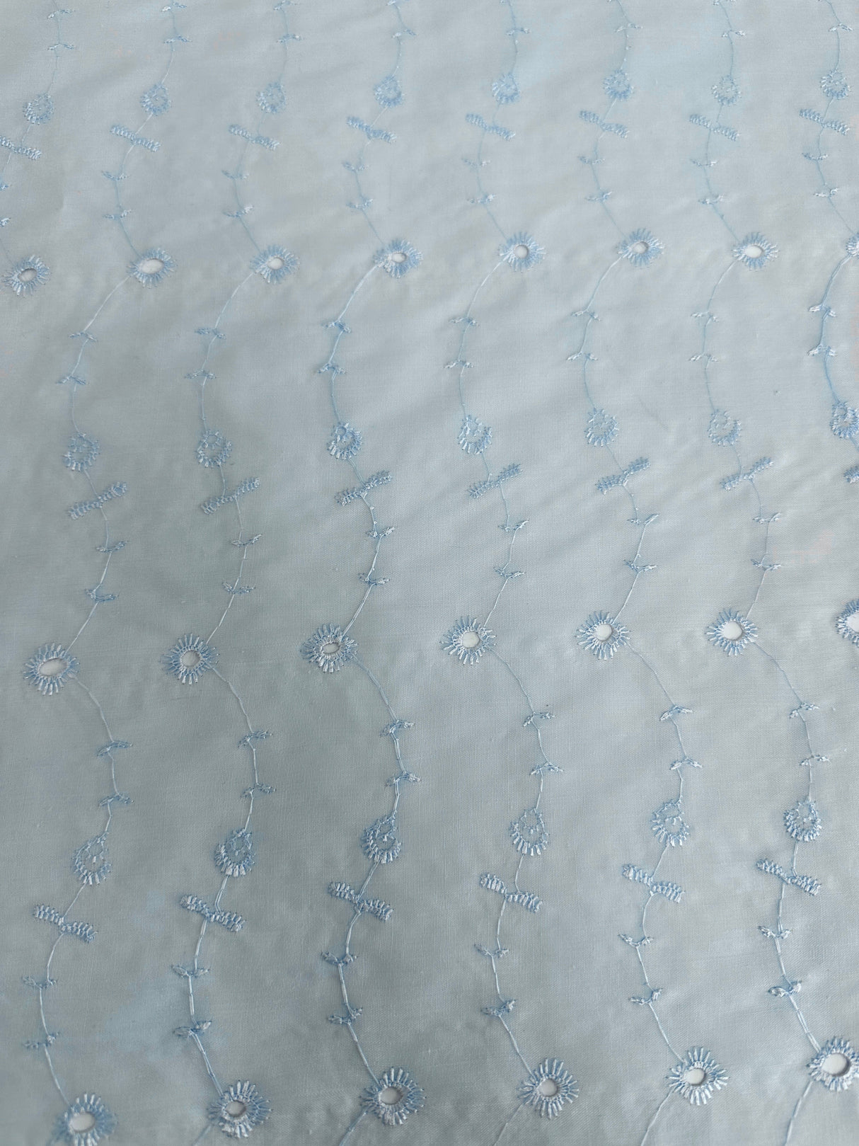 Cotton Eyelet Baby Blue Floral Embroidered