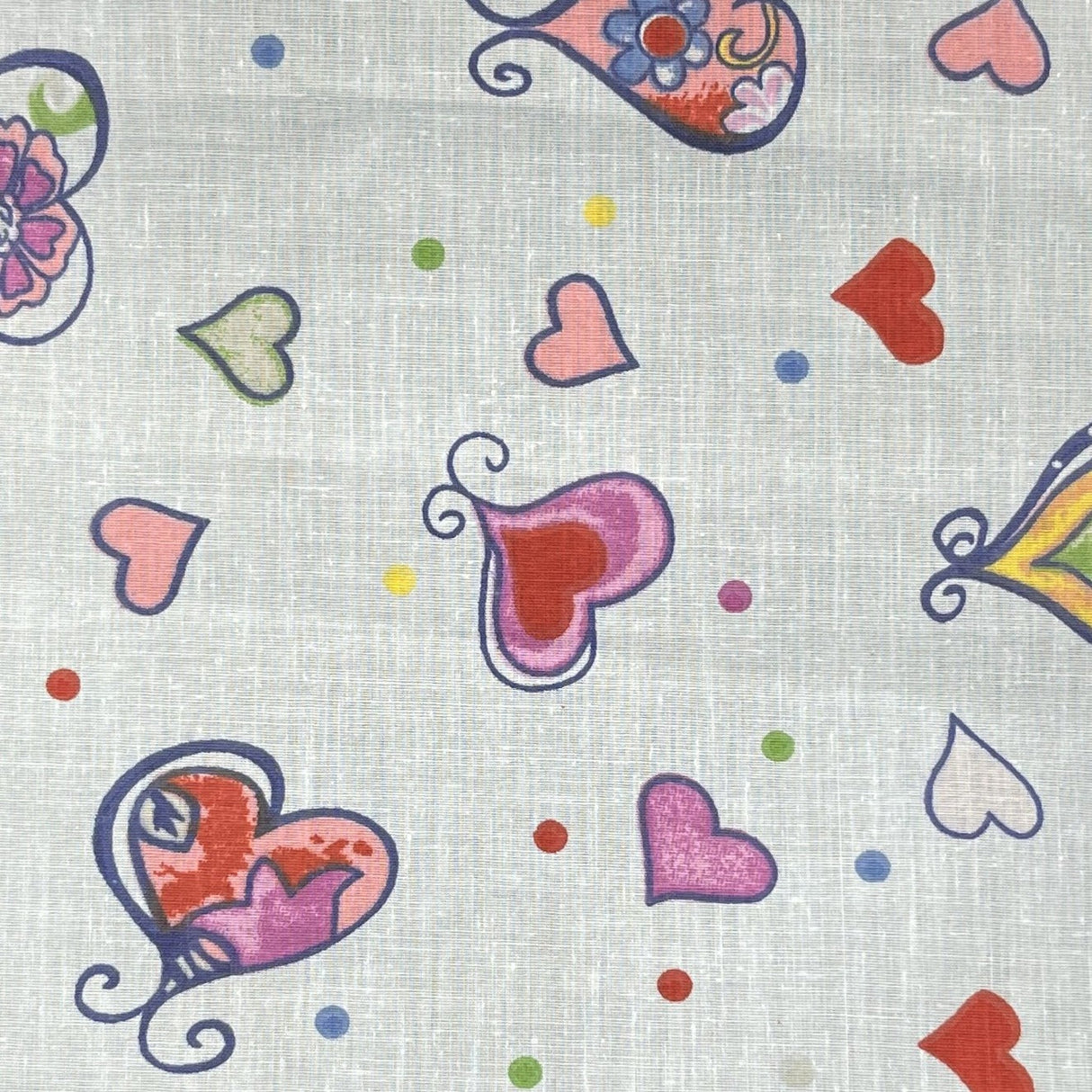 Hearts on Blue Poly Cotton Fabric,