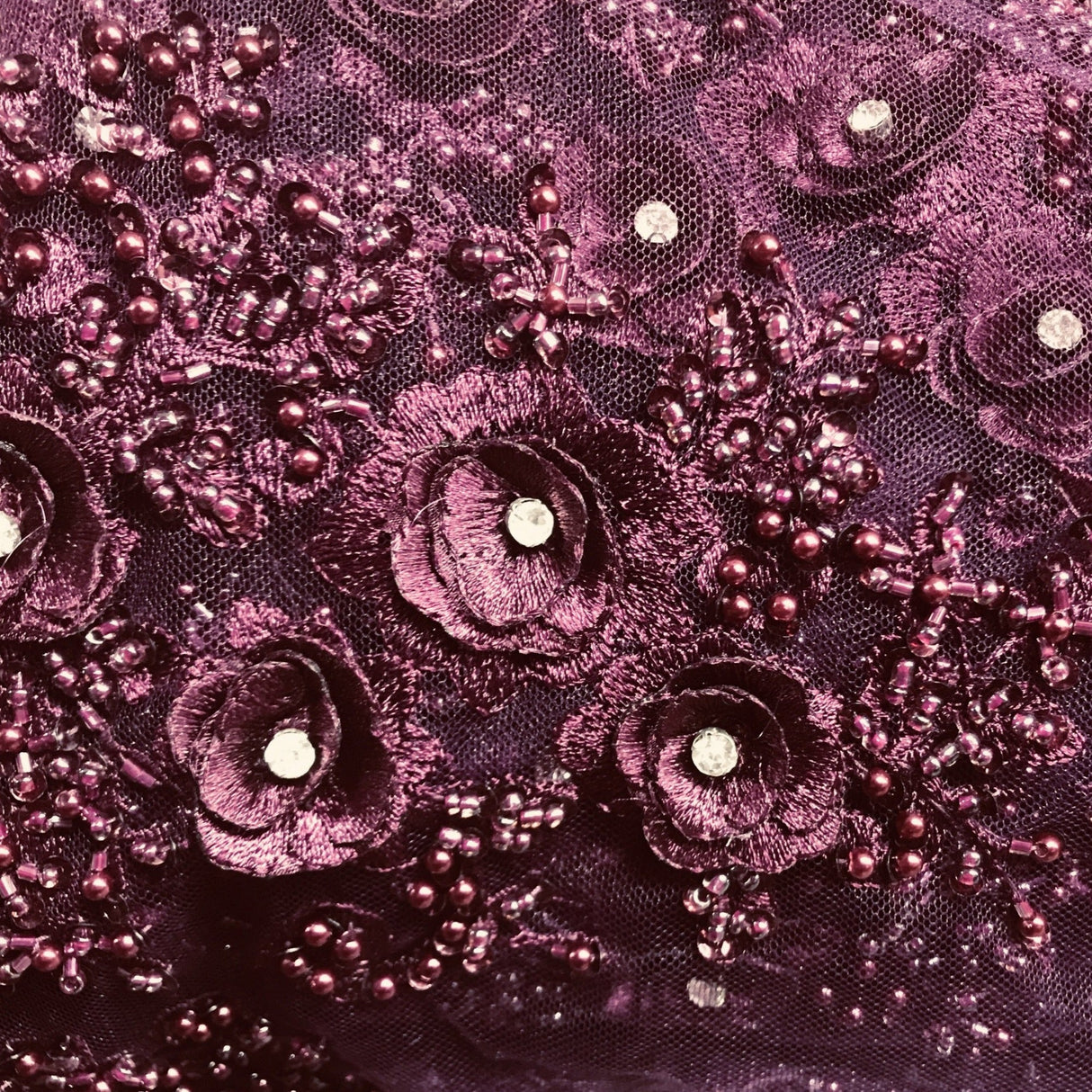 Beaded Rhinestone 3D Floral Lace Fabric 54" Wide