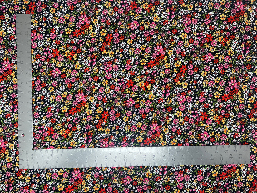 1 Yard 4x2 Brushed Rib Knit Floral Print Fabric Soft Stretch Textured 60 Inch Width