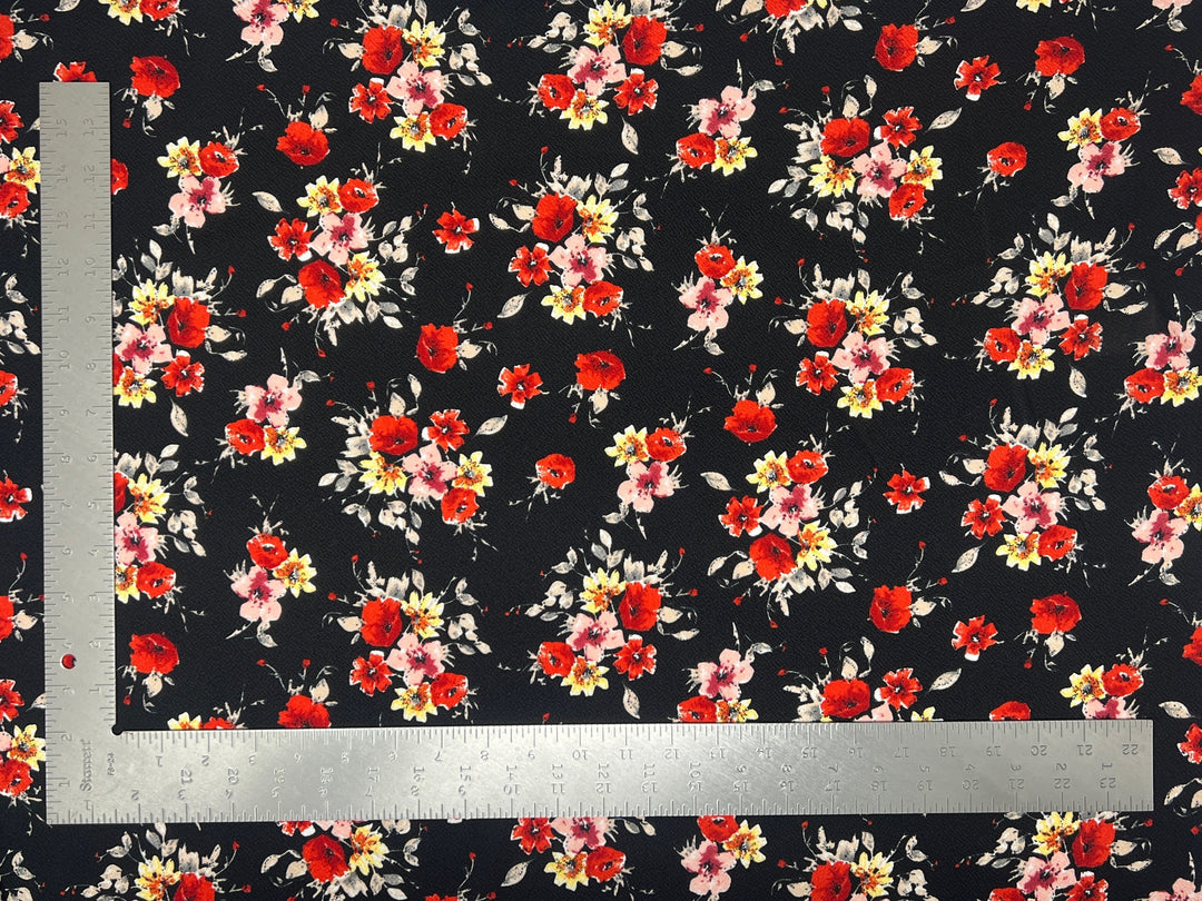 1 Yard Liverpool Knit Floral Print Fabric – Stretch Crepe Texture Floral Knit for Sewing and Apparel – 58" Width