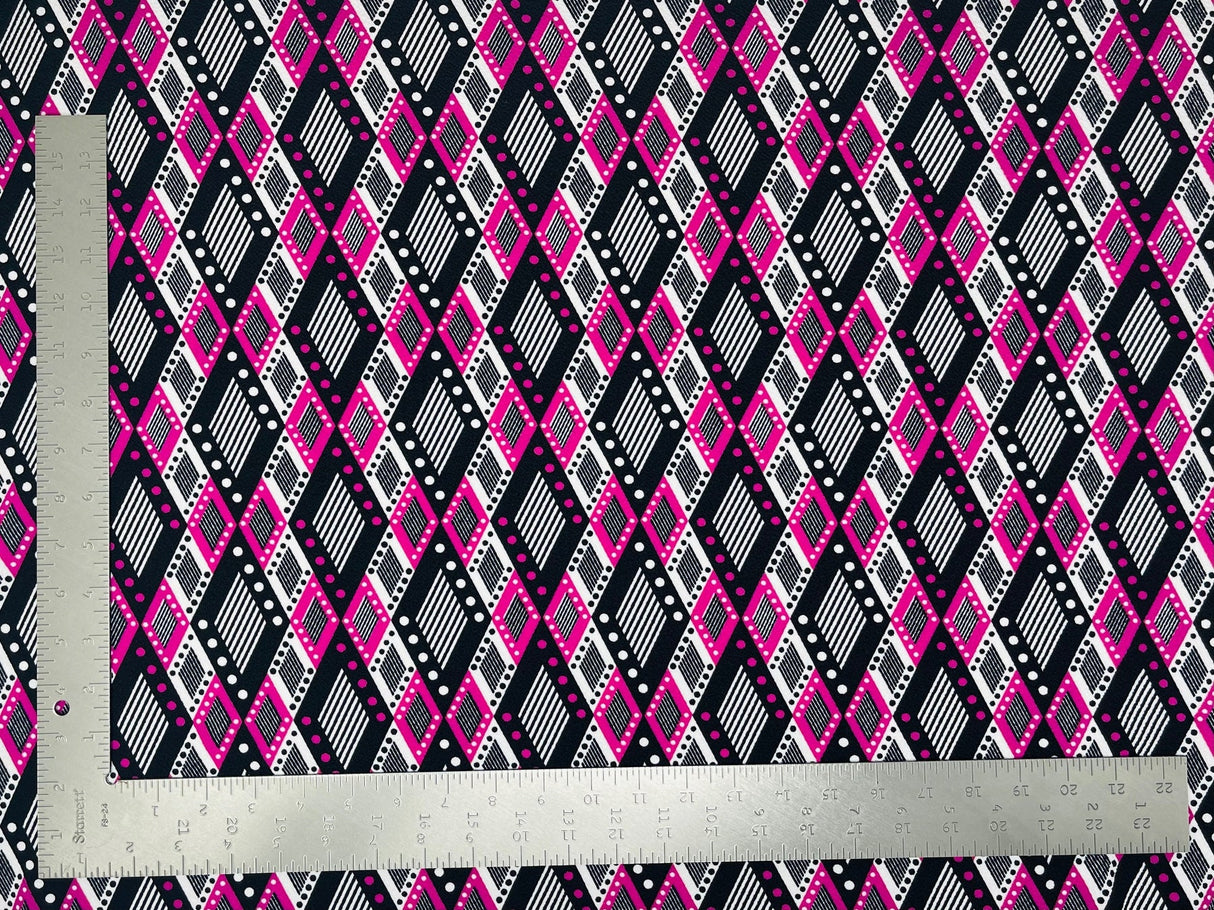 1 Yard Geometric Liverpool Knit Fabric – 60" Wide Stretch Crepe for Bold, Tailored Creations