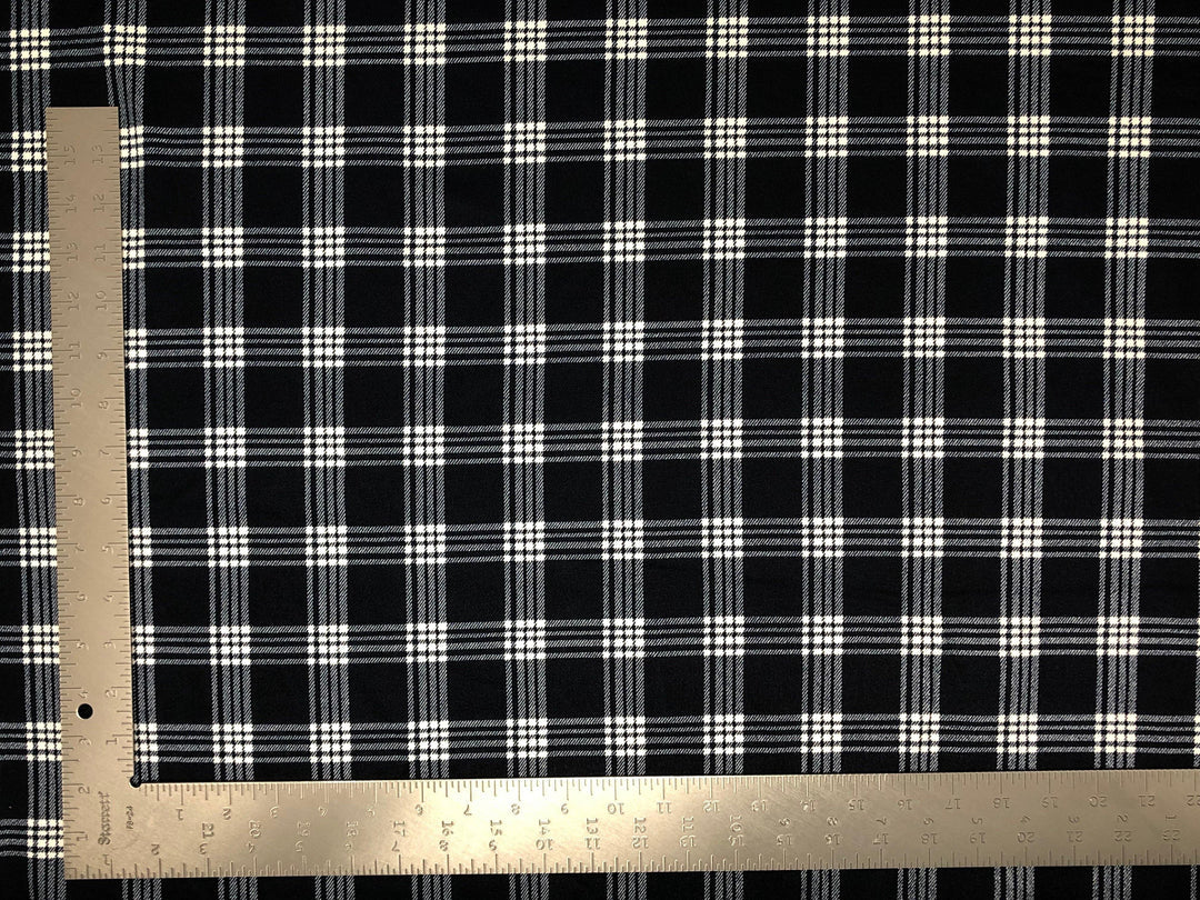 1 Yard Techno Crepe Knit Plaid Checkered Print Fabric Lightweight Stretch 60 Inch Width