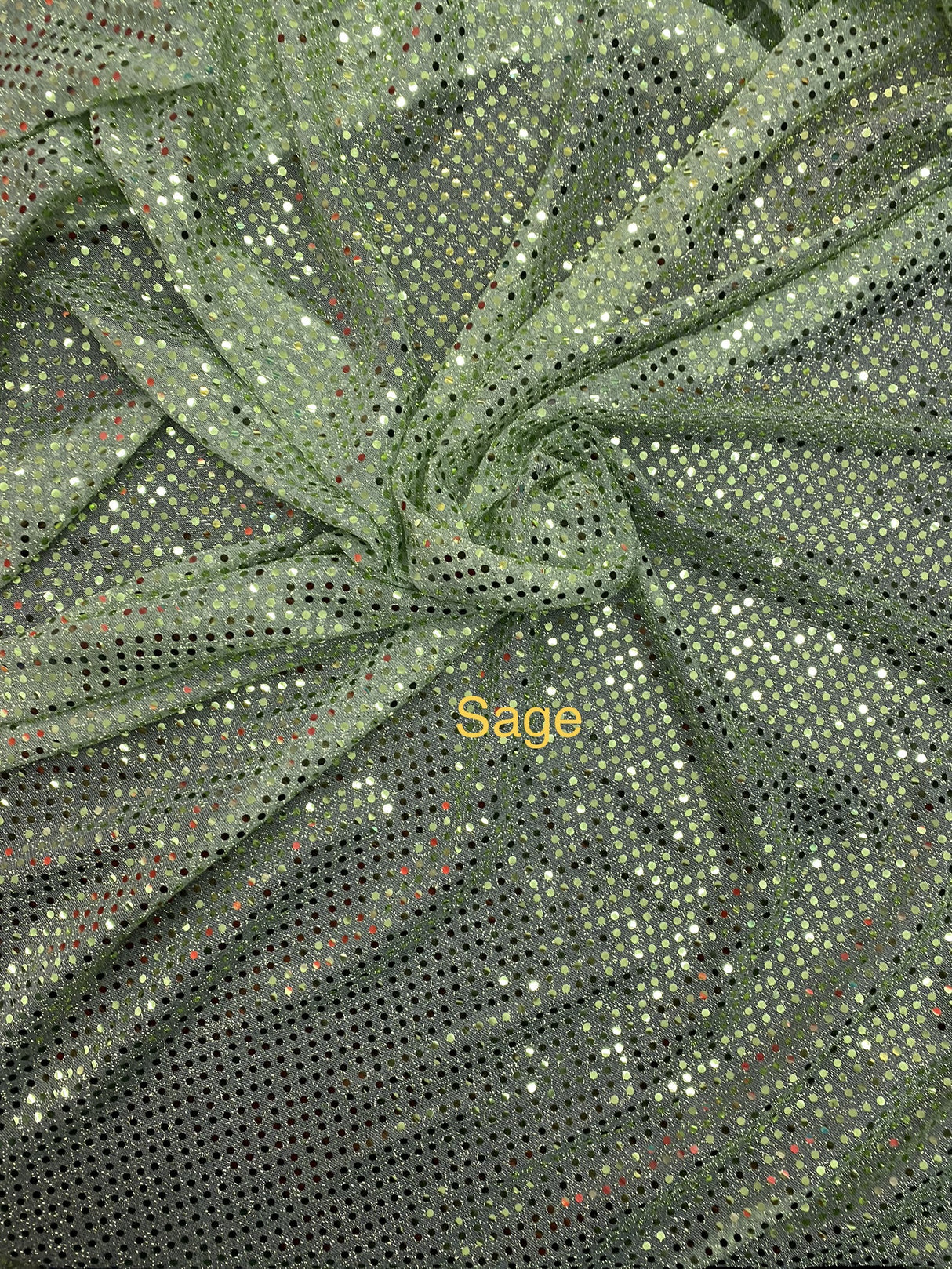 Sage Small Confetti Sequin Polyester Fabric - Sage, Confetti Dot Sequin, 42" Width (1 Yard)