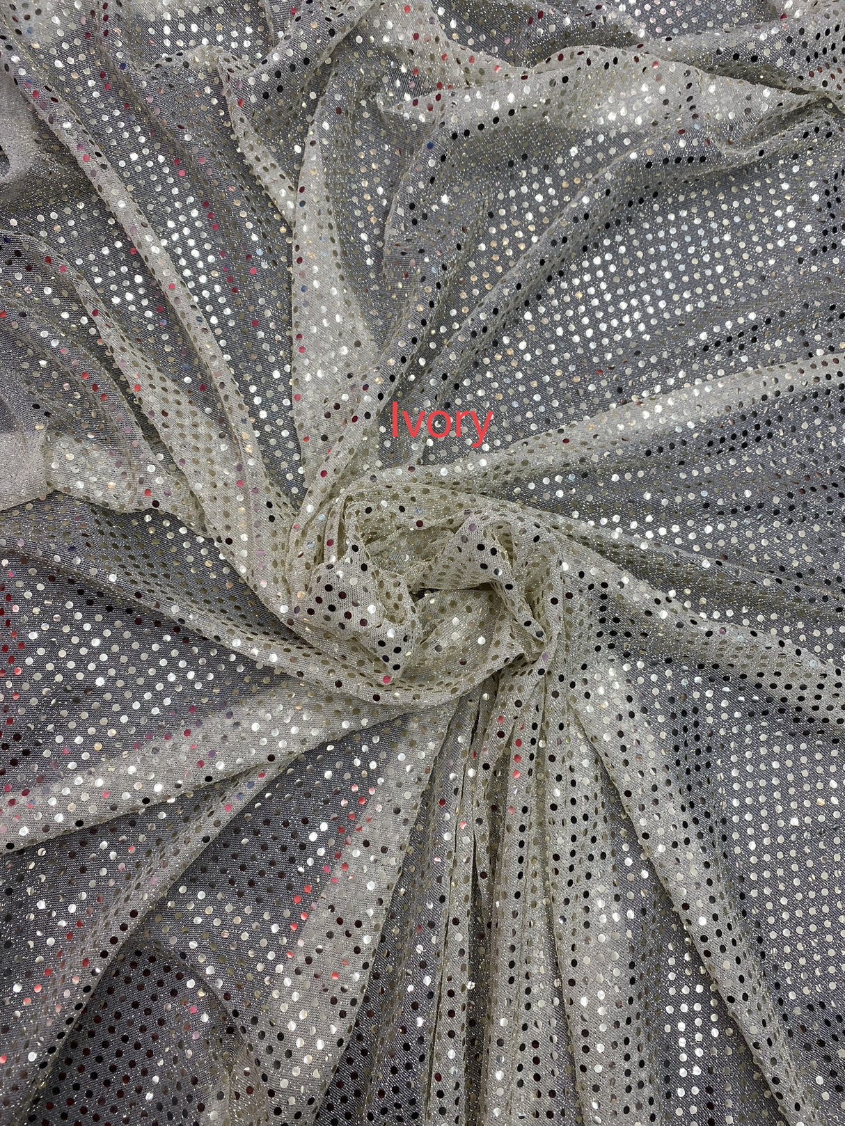Ivory Small Confetti Sequin Polyester Fabric - Ivory Confetti Dots, 42" Width (1 Yard)