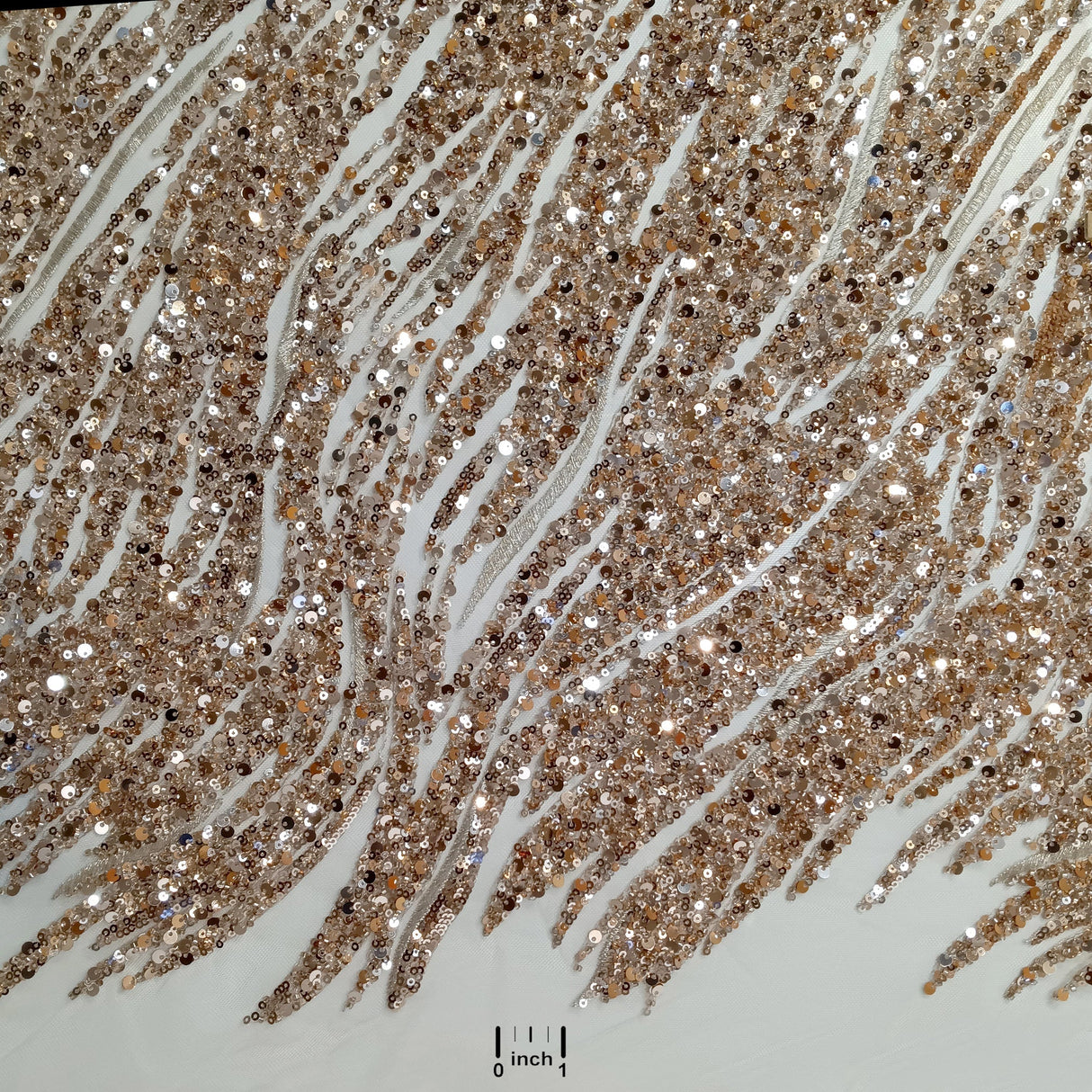 Beaded Sequined Lace Fabric on Polyester Net Mesh 53"