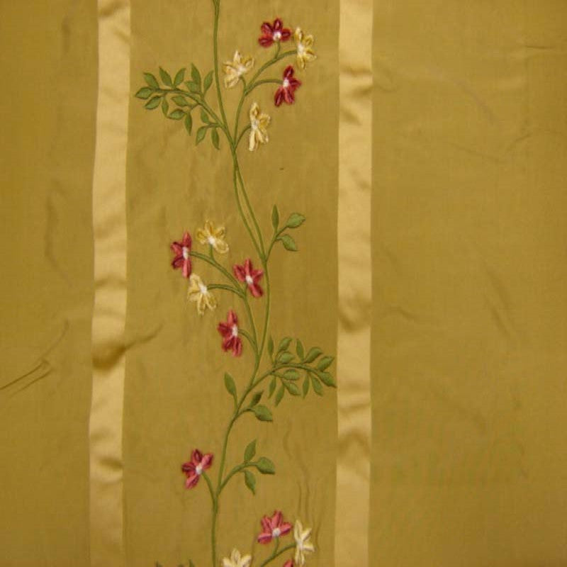 Ivy Silk Fabric - Striped Floral Embroidered, 54" Width (1 Yard)
