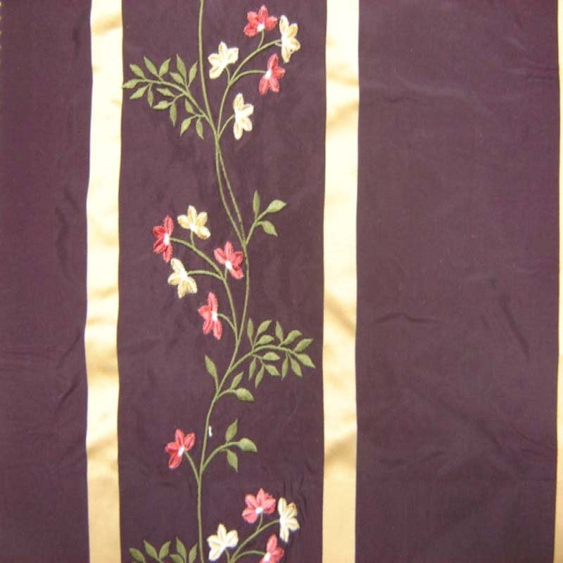 Ivy Silk Fabric - Striped Floral Embroidered, 54" Width (1 Yard)
