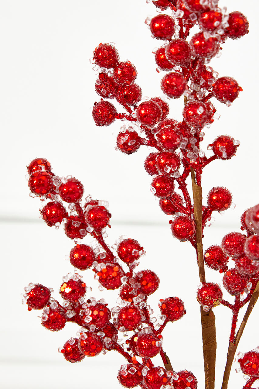 27" Beaded Iced Red Berry Spray