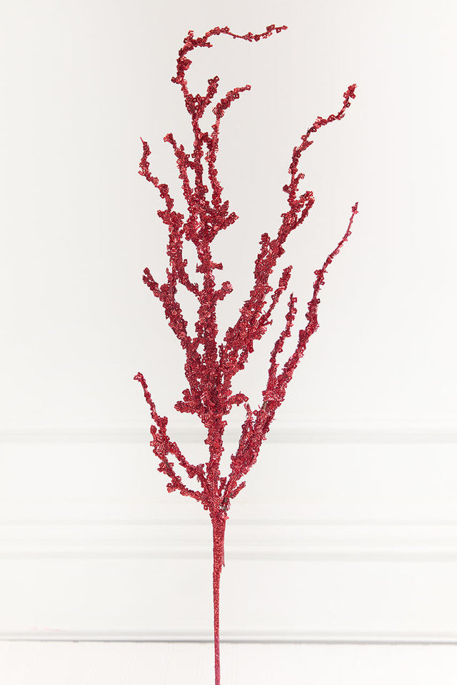 32 Inch Red Iced Sequin Bead Spray – Frosted Ruby Sparkle for Festive Holiday Glam