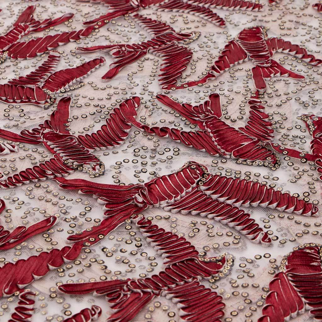 In Flight Embroidered Mesh Polyester Fabric - Embroidered Sequins, 57/58" Width (1 Yard)