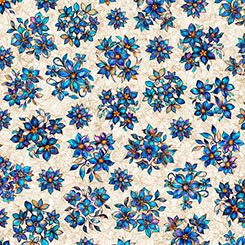 Cotton Floral Fabric Ivory Mosaic Blooms 44/45