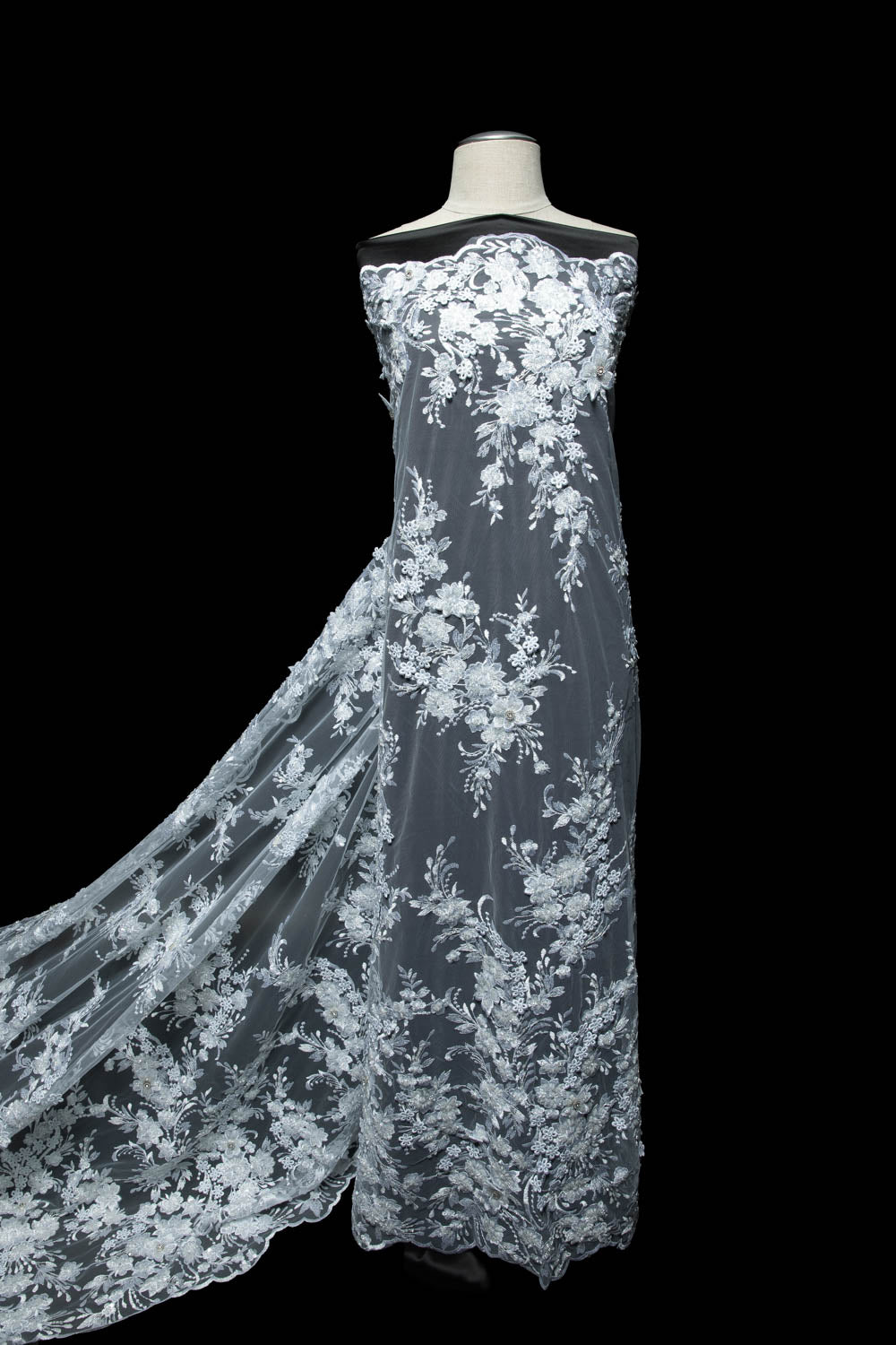 1 Yard Embroidered Tulle Lace Fabric with Applique and 3D Design, 52" Wide Exquisite Textile