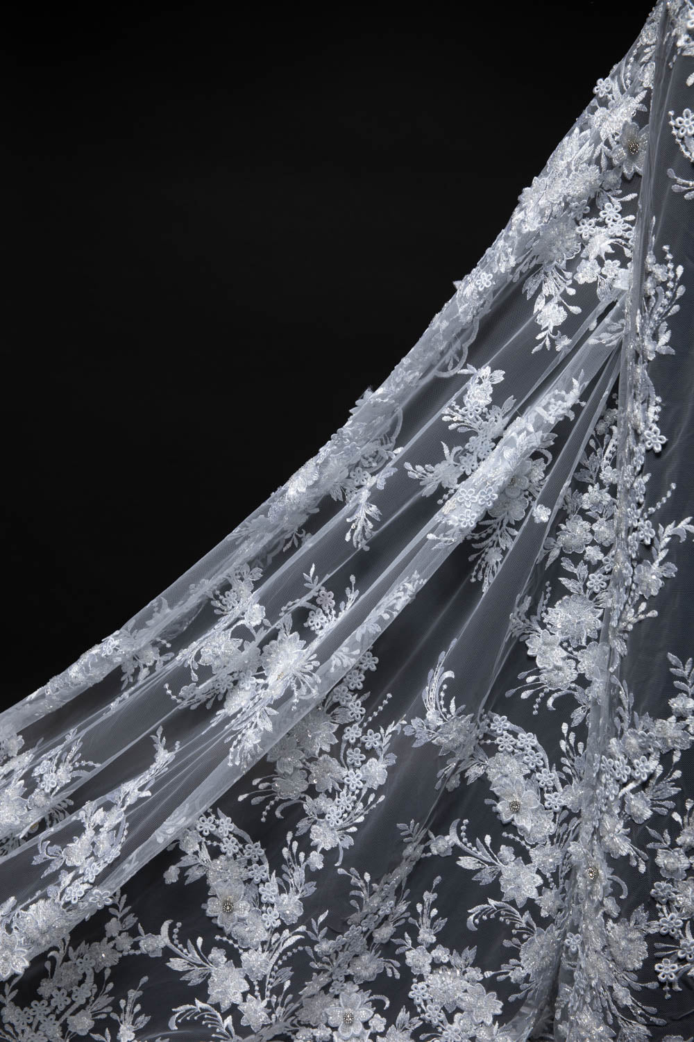 1 Yard Embroidered Tulle Lace Fabric with Applique and 3D Design, 52" Wide Exquisite Textile