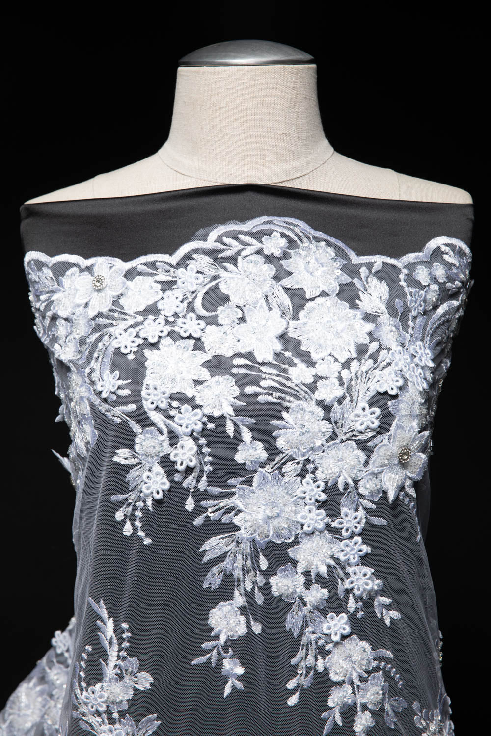 1 Yard Embroidered Tulle Lace Fabric with Applique and 3D Design, 52" Wide Exquisite Textile