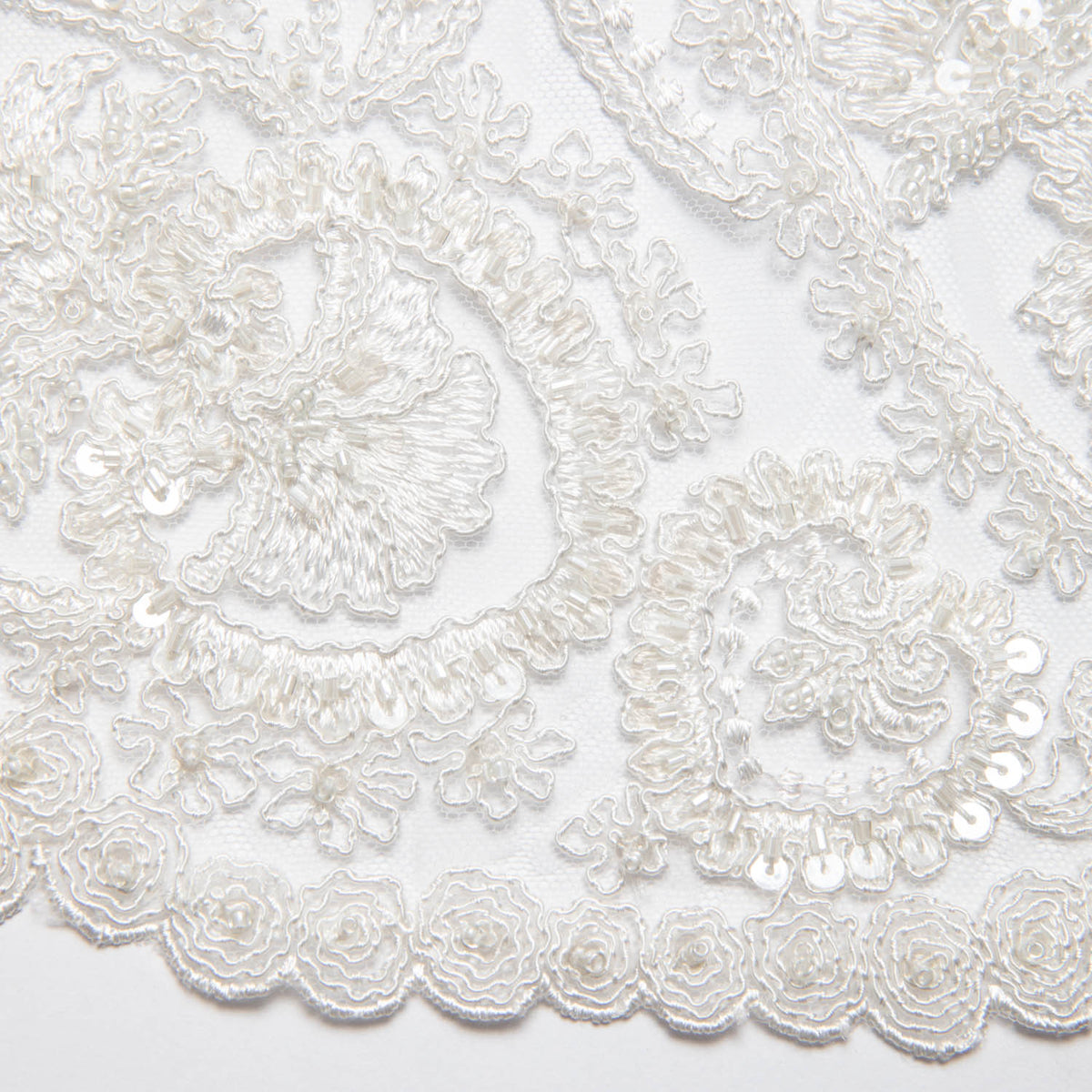 1 Yard Tulle Lace Fabric Embroidered with Sequins and Intricate Floral Pattern, 52" Wide