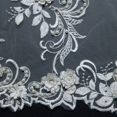 1 Yard Tulle Lace Fabric Embroidered Applique 3D Floral Design Elegant Look 52" Wide
