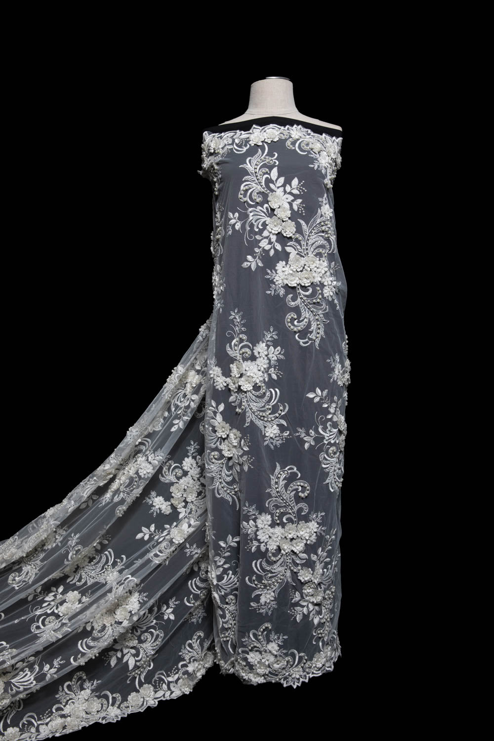 1 Yard Tulle Lace Fabric Embroidered Applique 3D Floral Design Elegant Look 52" Wide