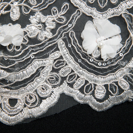 1 Yard Tulle Lace Fabric with 3D Embroidered Applique Design, 52" Wide