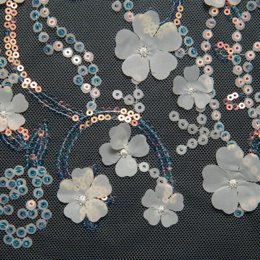 1 Yard 52" Wide Tulle Lace Fabric Embroidered with Stunning 3D Floral Appliqué