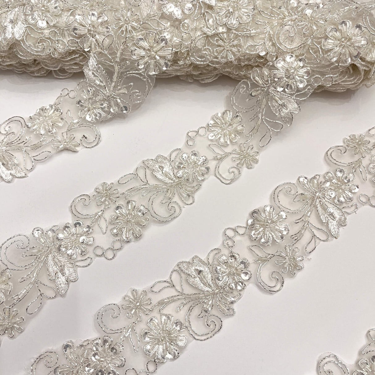 Beaded Corded Lace Trim 2"